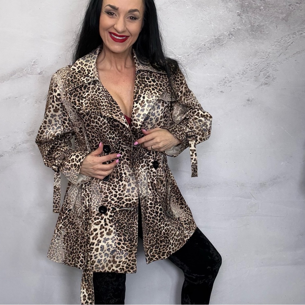 Brown Leopard Print Trench Coat with Belt